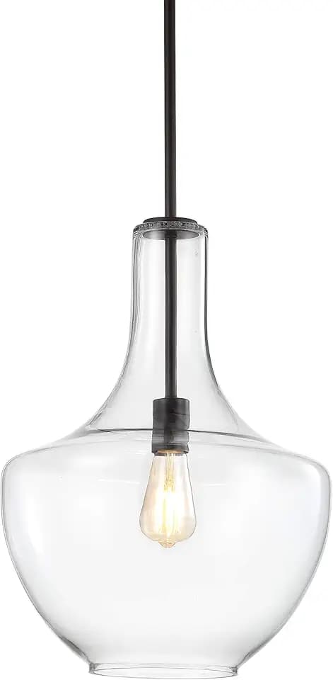 JONATHAN Y Watts Schoolhouse 13.25" Pendant Light, Oil Rubbed Bronze/Clear