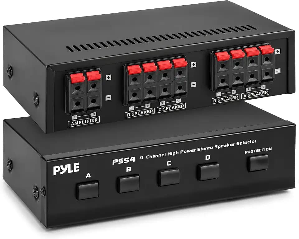 Pyle 4-Zone Speaker Selector Switch - A/B/C/D Switches for Multi-Channel High-Power Amp Installations - Sound Distribution Hub - Supports up to 4 Pairs of Switched Speakers - PSS4.2