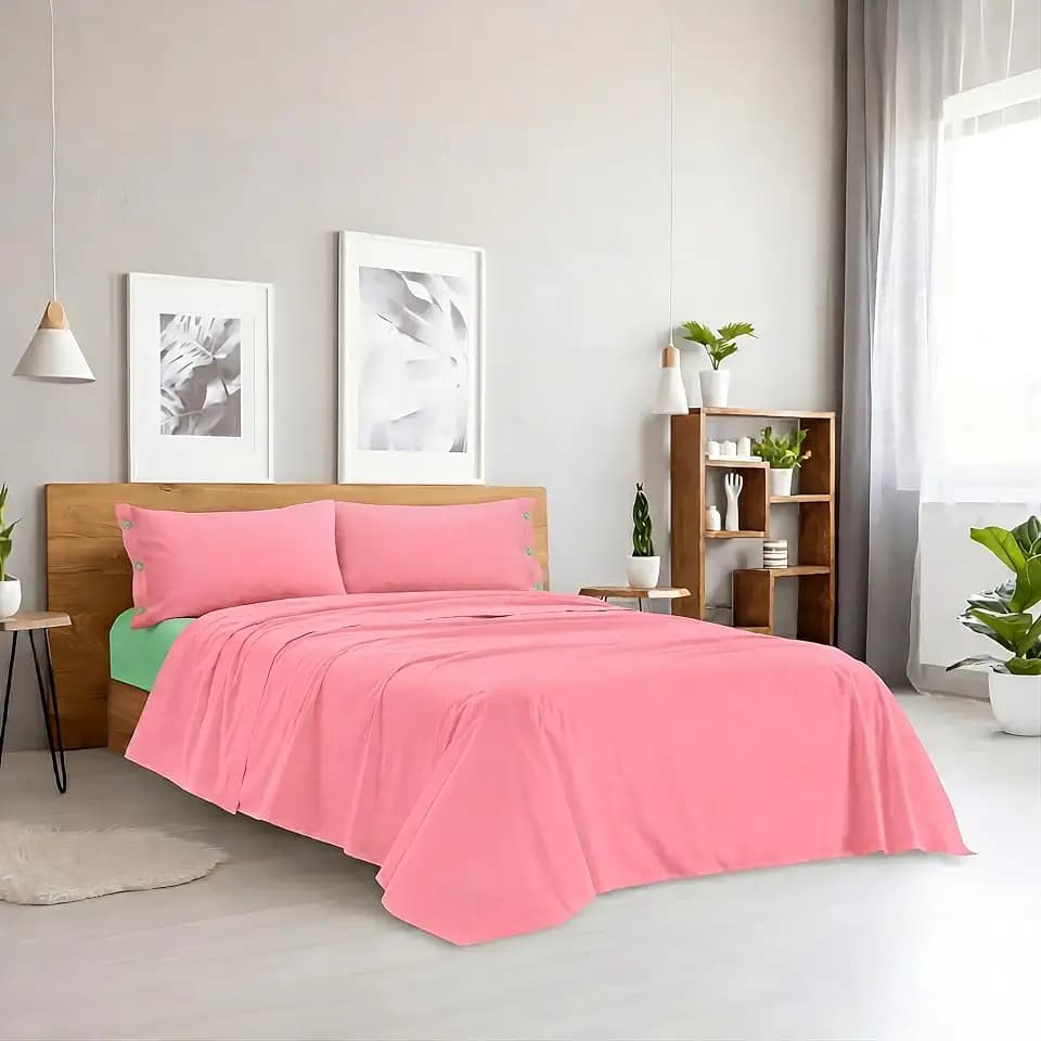 Ruggeri - Bettwäsche-Set für Doppelbett – 100% Baumwolle – Kollektion Good Vibes (Rosa und Grün)