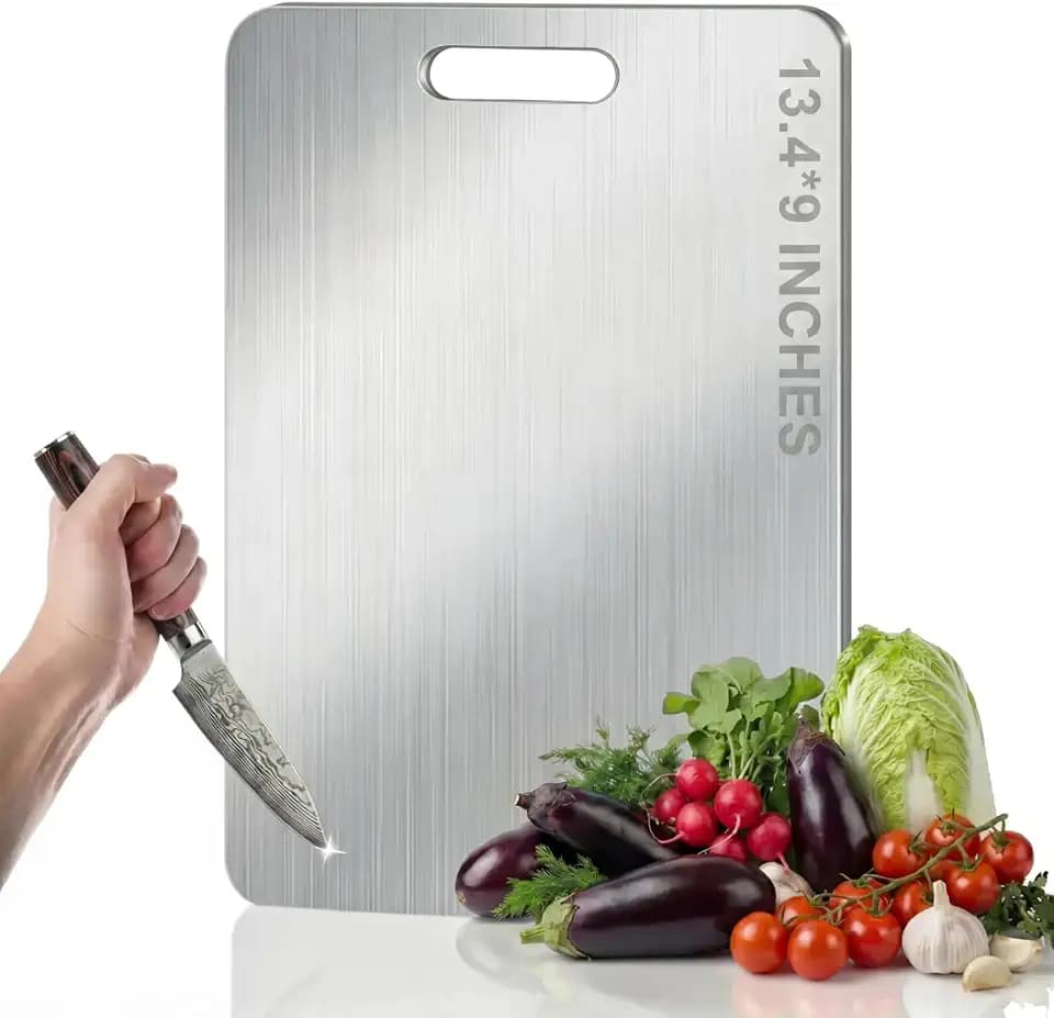 Titanium Cutting Board - 100% Pure Titanium Cutting Boards, Food-Grade, Non-Slip Surface, Dishwasher Safe, for Elegant Serving Tray for Kitchen, Charcuterie, Meat, Vegetables, Easy Clean, 13.4"x9"