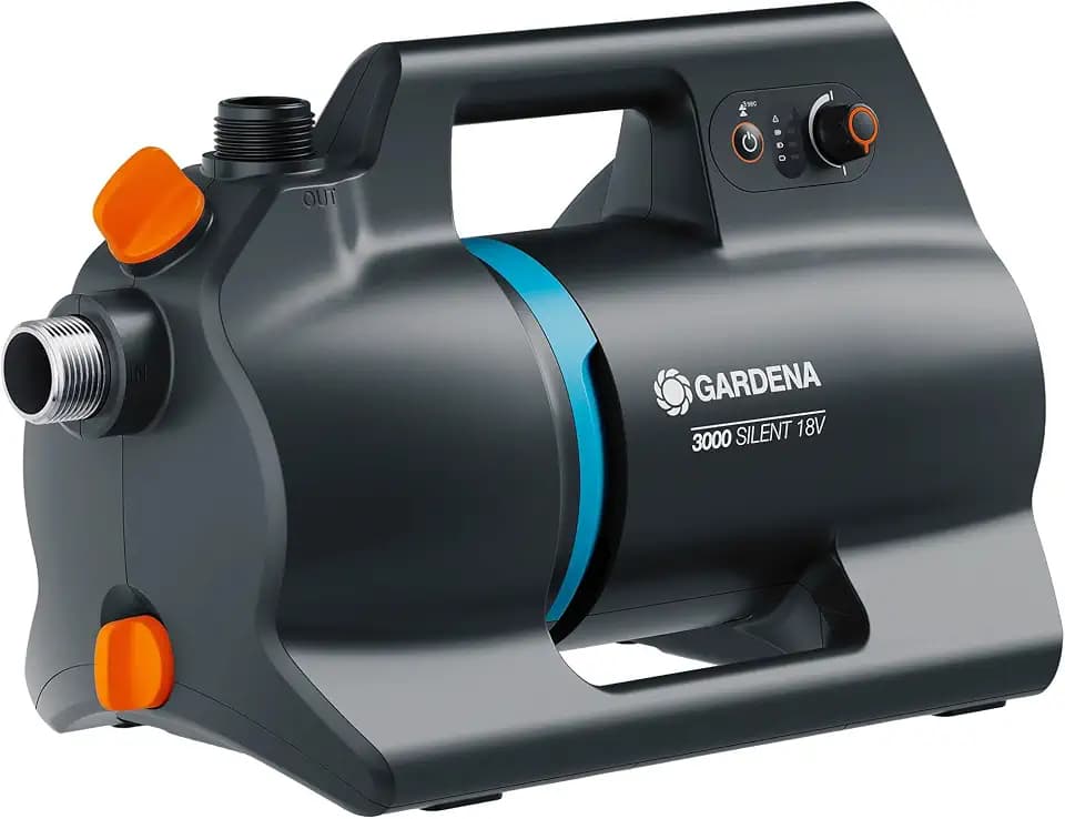 Gardena Akku-Gartenpumpe 3000 Silent 18V P4A solo: Leistungsstark, Leiser Betrieb, Regen- und UV-geschütztes Gehäuse, Trockenlaufsicherung, Kabellos (14610-55)