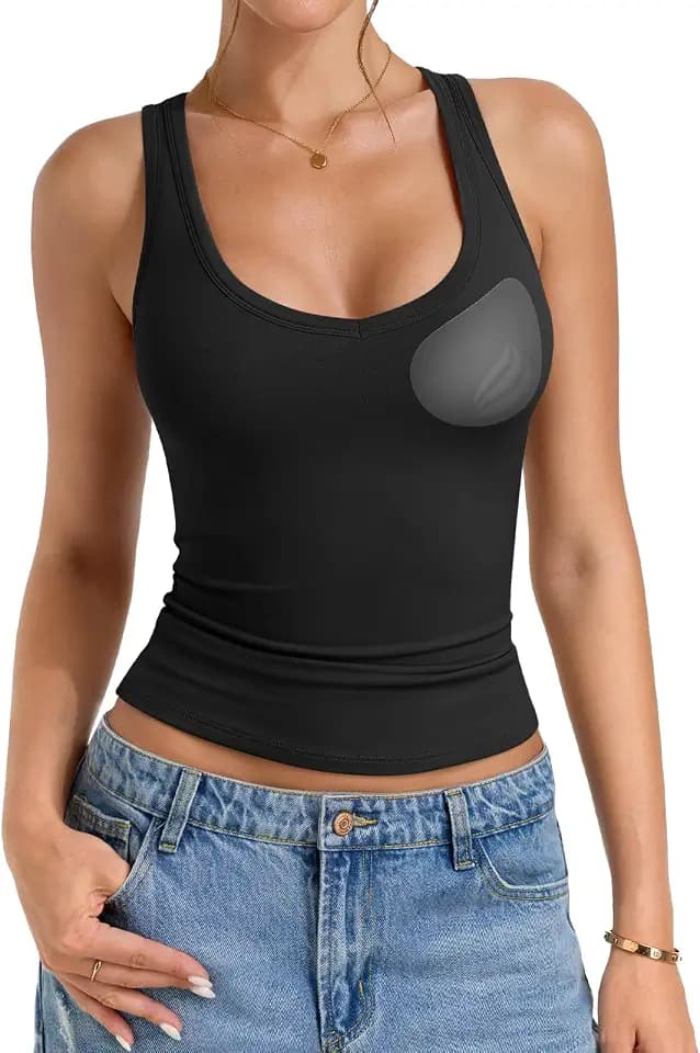 PINKMSTYLE Women Padded Tank Tops Scoop Neck Double Lined Sleeveless with Built in Bras Shirts Slim Basic Summer Clothing