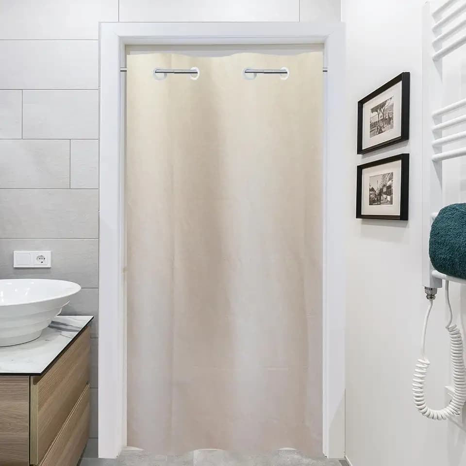 RV Small Stall 36x84”Shower Curtain with Built in Hooks, Beige Linen Style