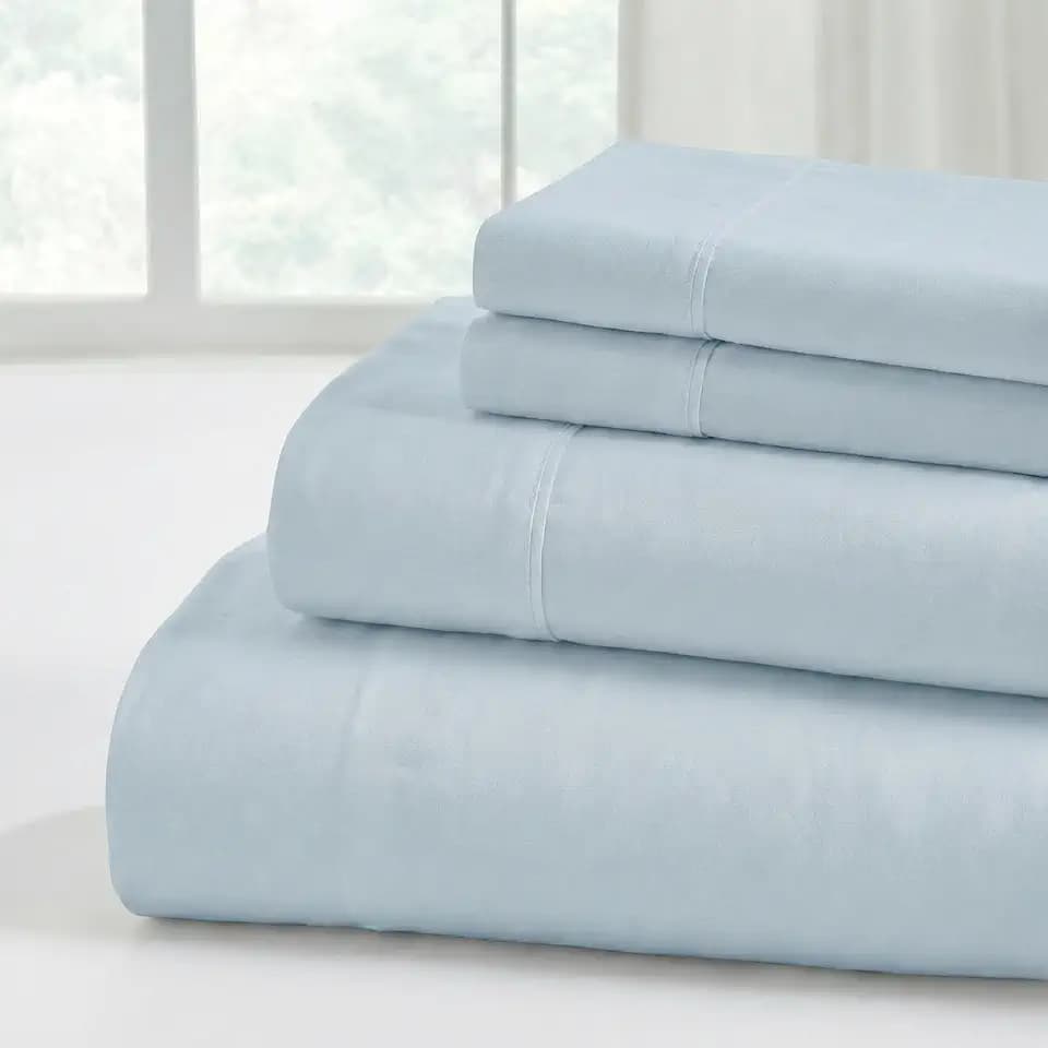 Modern Threads 4-Piece Ultra Soft Microfiber Bed Sheets Set, Wrinkle Free Sheets with Deep Pockets Fitted Sheet, Flat Sheet & Pillowcases, Lightweight Breathable Bedding, Light Blue, Queen