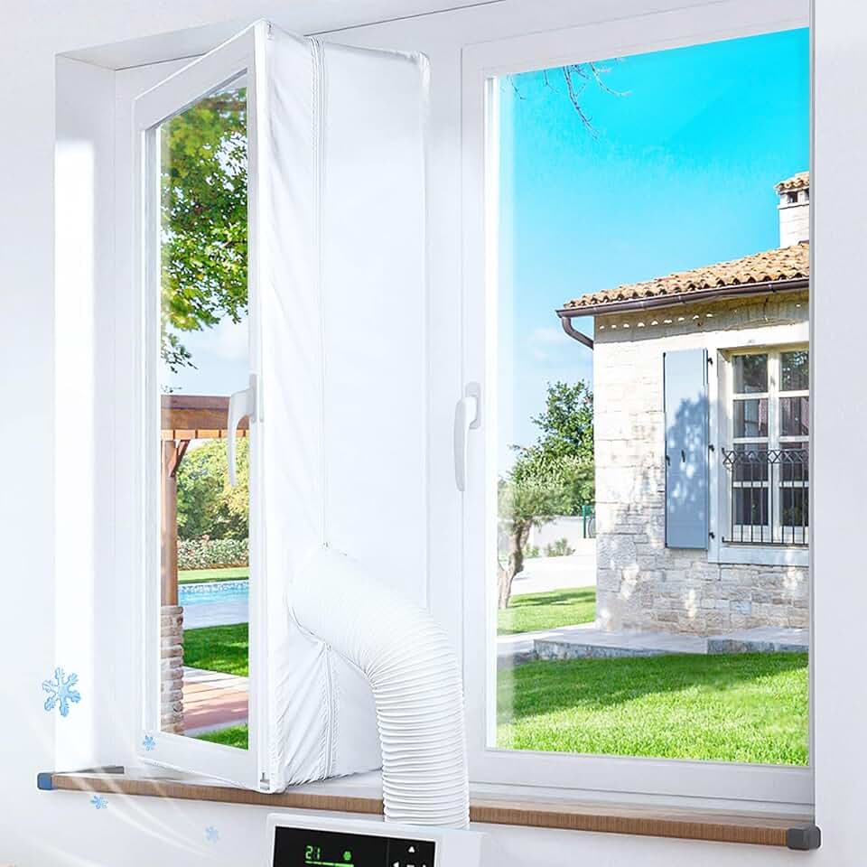 Gruntbear 300CM(118") Fensterabdichtung für Mobile Klimageräte,Klimaanlagen,Wäschetrockner,Ablufttrockner,Hot Air Stop zum Anbringen an Fenster Flügelfenster, AC Window Seal