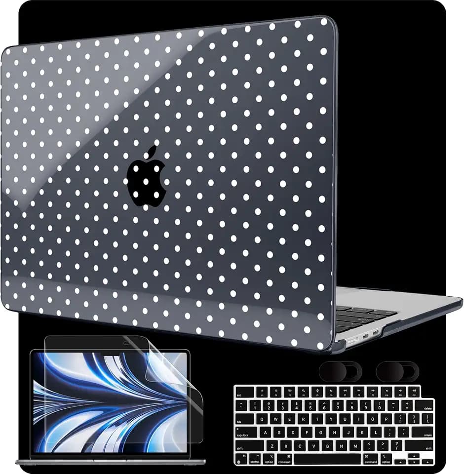 MEEgoodo Case for M5/M4/M3/M2 MacBook Air 13 inch 2026 2025 2024 2022, Fit Model A3449/A3240/A3113/A2681, Case Compatible with MacBook Air 13.6-inch, White Polka Dot