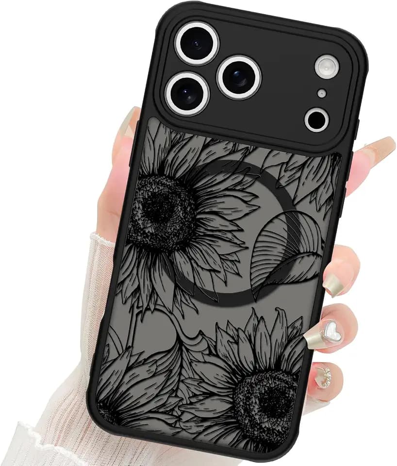 Fiyart Designed for iPhone 17 Pro Max Case Matte Flowers Design 6.9"-Black