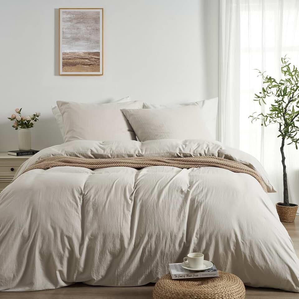 Bettwäsche 200x200 Beige Superweiche Vorgewaschene Mikrofaser Baumwollähnlich ÖKO-TEX 1 Bettbezug 200x200+2 Kissenbezüge 80x80-alle mit Reißverschluss Bettwäsche Leinenfarbe Sommer Modern