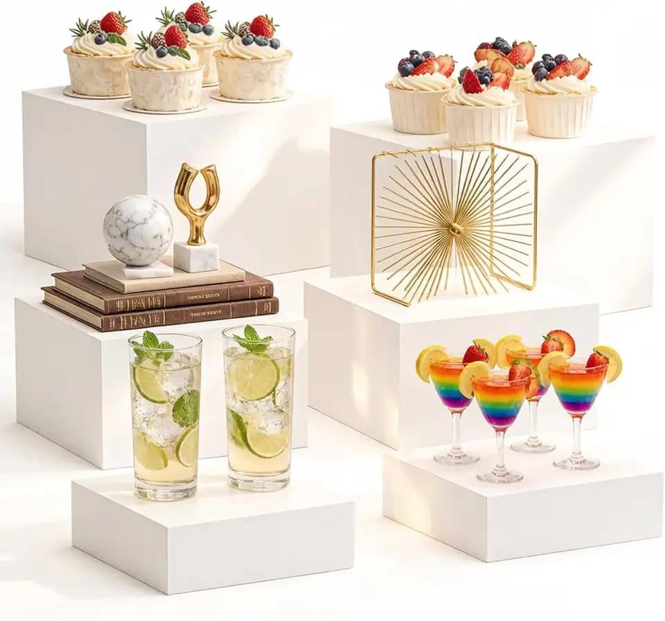 6pcs White Acrylic Food Display Risers Stands, Desert (Dessert) Risers, Buffet Display Stands, Acrylic Stands for Display, White Acrylic Boxes for Display - Dessert Buffet Displays, Party Wedding Cake Risers, Elevator Riser Decor, Food Risers for Decor, Catering Displays Food Stands, Vendor Retail Food Display, Stackable Display Risers, Acrylic Buffet Risers, Food Display Props, Food Service Display Risers, Food Set Up Display