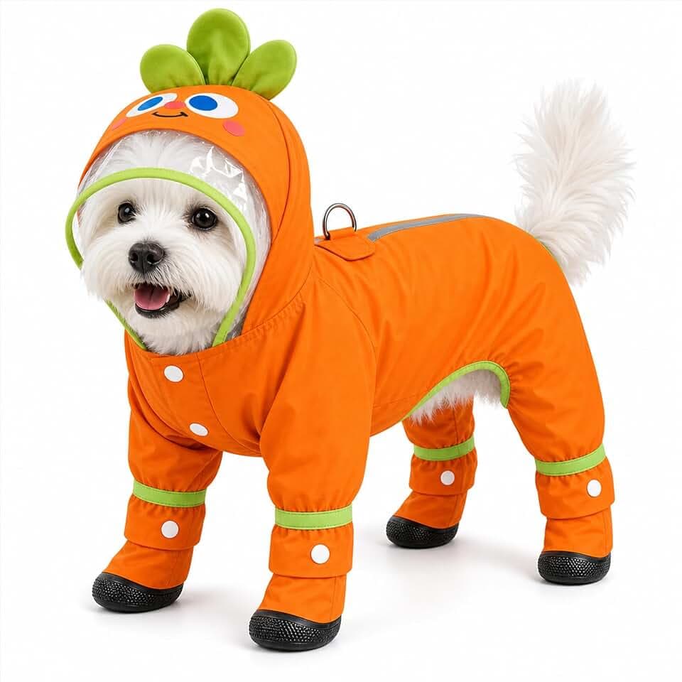 Dog Raincoat with Removable Boots, Clear Hood, Orange, S (3-6 lb)