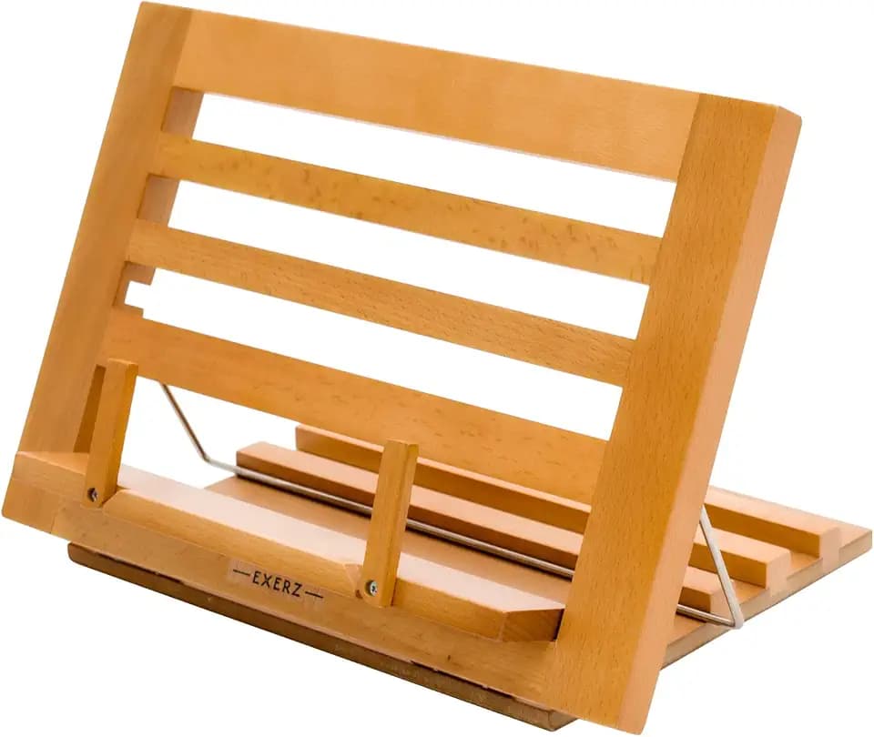 Exerz Wooden Lese Kochbuchständer Koch Rezepthalter Buchstütze - Premium Qualität/Einstellbar/Ideal für Bücher, iPads und Tablets -34 x 24 x 2 cm (Holzfarbe)
