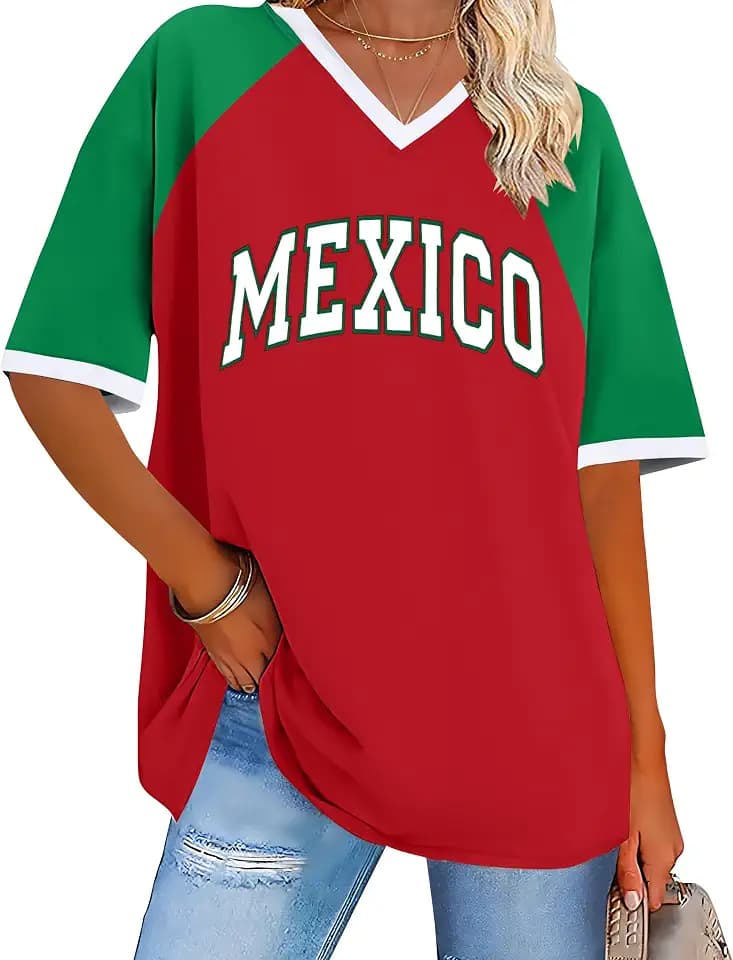 Mexico Shirts for Women Mexican Flag Jersey Tee Mexico Print T Shirt