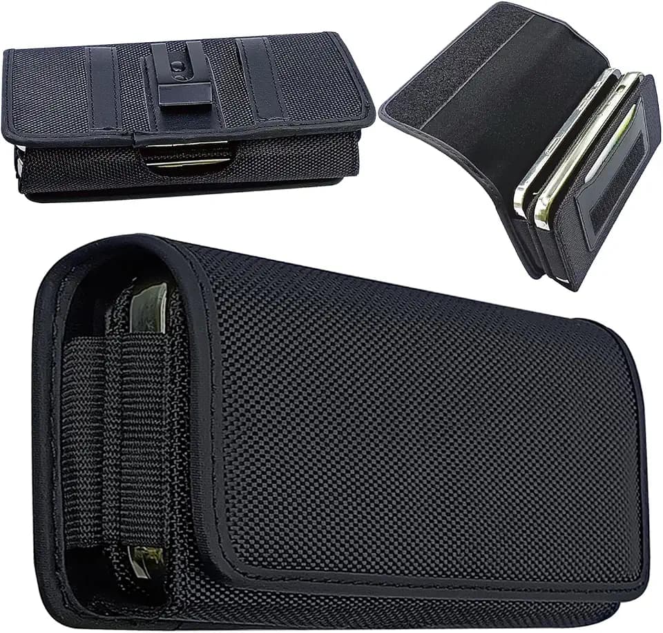 Dual Phone Case for Two Phones, Two Phone Case Holder, One Case Double Layer Holster Pouch with Belt Clip for iPhone 16 15 14 Pro Max 6.6" Large Smartphone - Black
