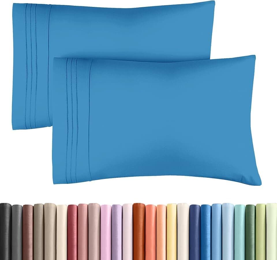 Queen Pillow Cases Set of 2 - Ultra Soft Pillowcase Covers - Denim Blue