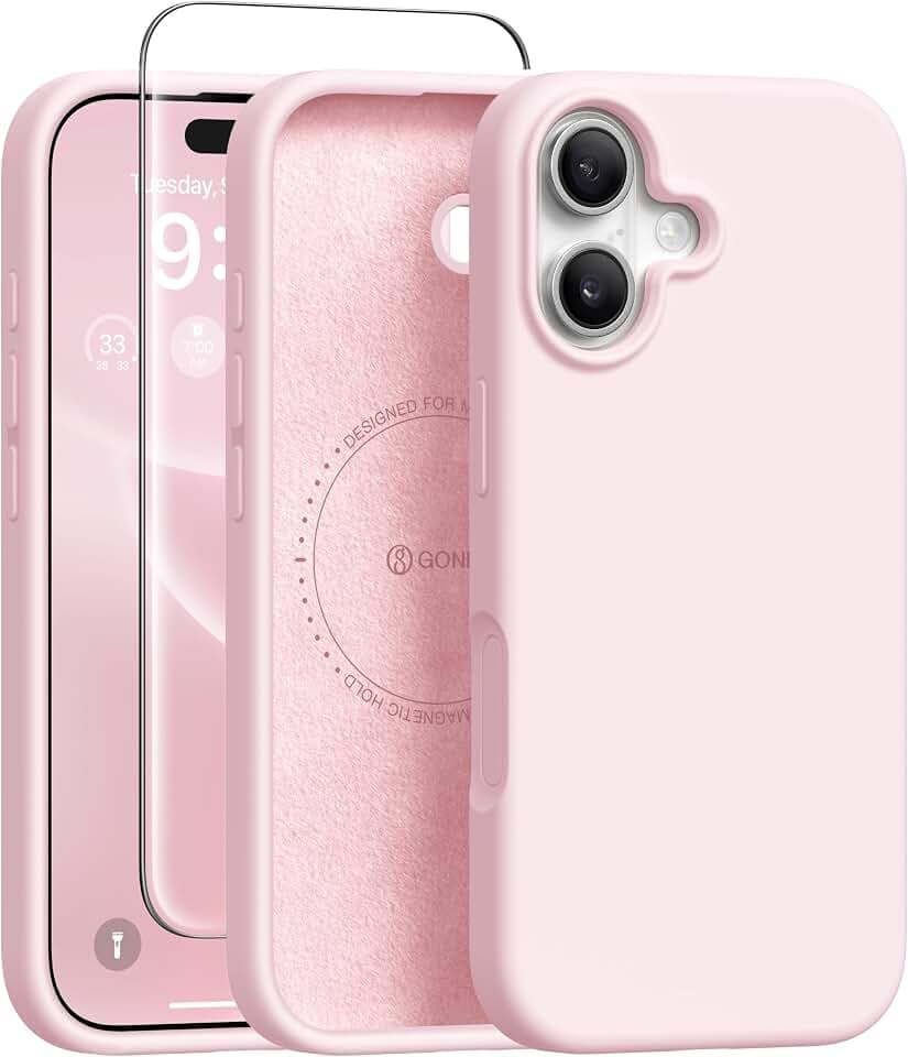 GONEZ Magnetic for iPhone 16 Case, Silicone Cover Chalk Pink