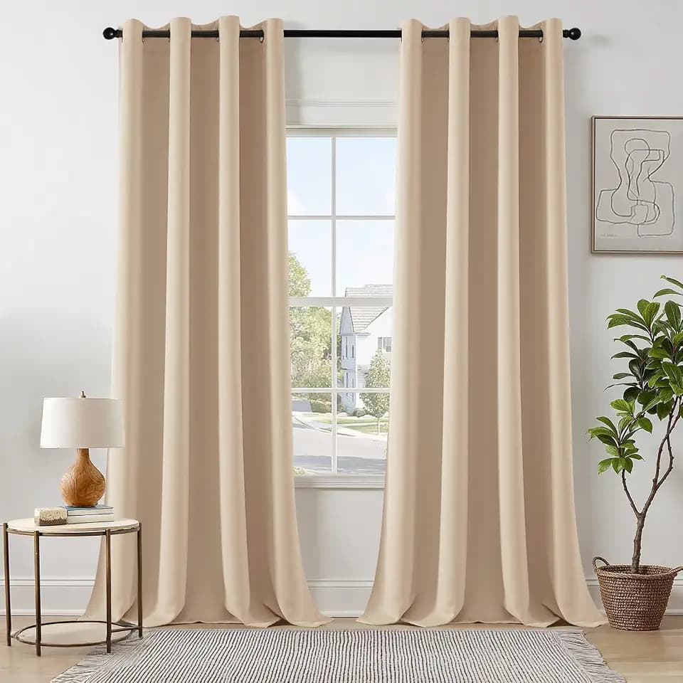 MIULEE Beige Blackout Bedroom Curtains Drapes 95 Inch Long 52"x95"