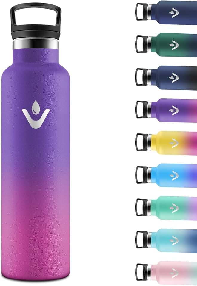 Motswedi Thermosflasche 1l, mit Strohhalm, Trinkflasche Edelstahl, Auslaufsicher, Trinkflasche 1l, mit 2 Deckeln, Isolierflasche, Wasserflasche, für Travel, Outdoor, Sprudel, Tiefviolett & Rosenrot