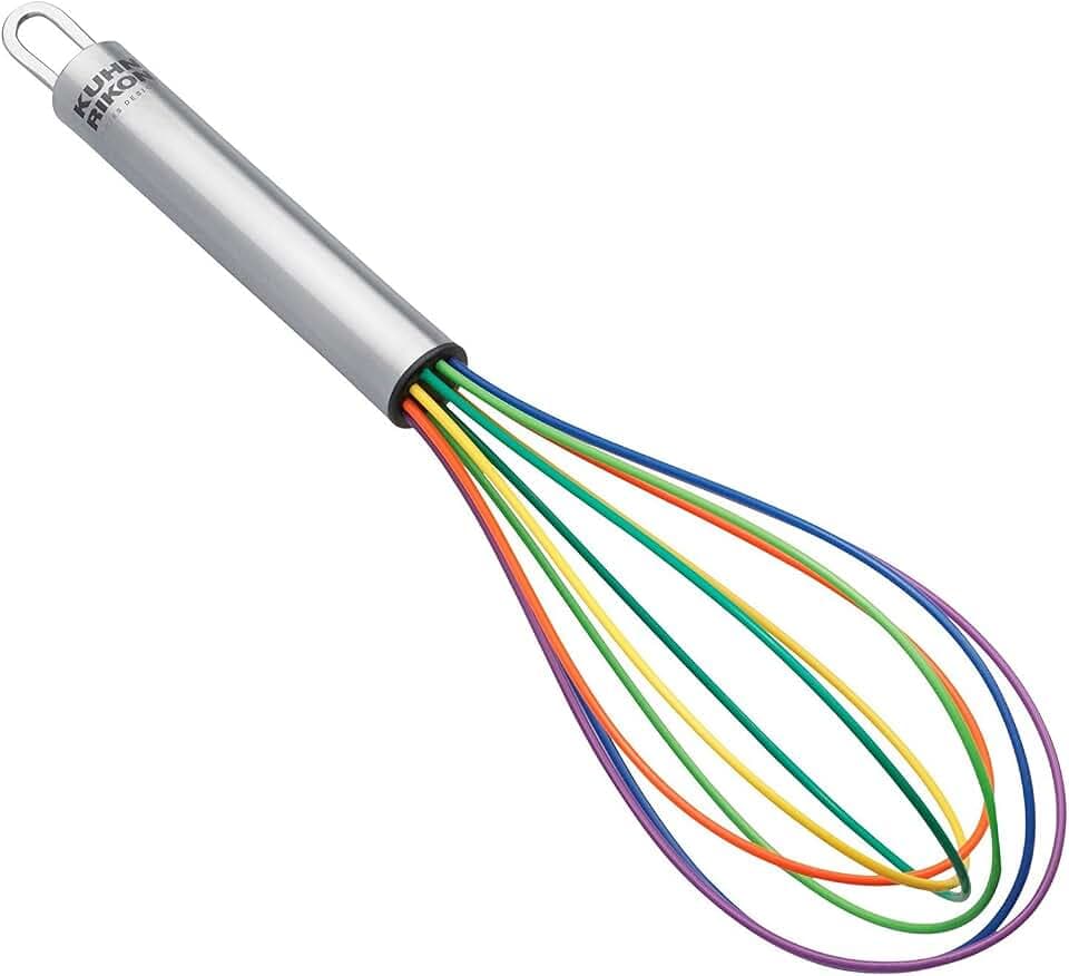 Kuhn Rikon COLORI® Silicone Balloon Whisk – For Mixing, Baking & Cooking – Non-Stick Safe, Stainless Steel Handle, Dishwasher Safe, 8 Inch, Rainbow