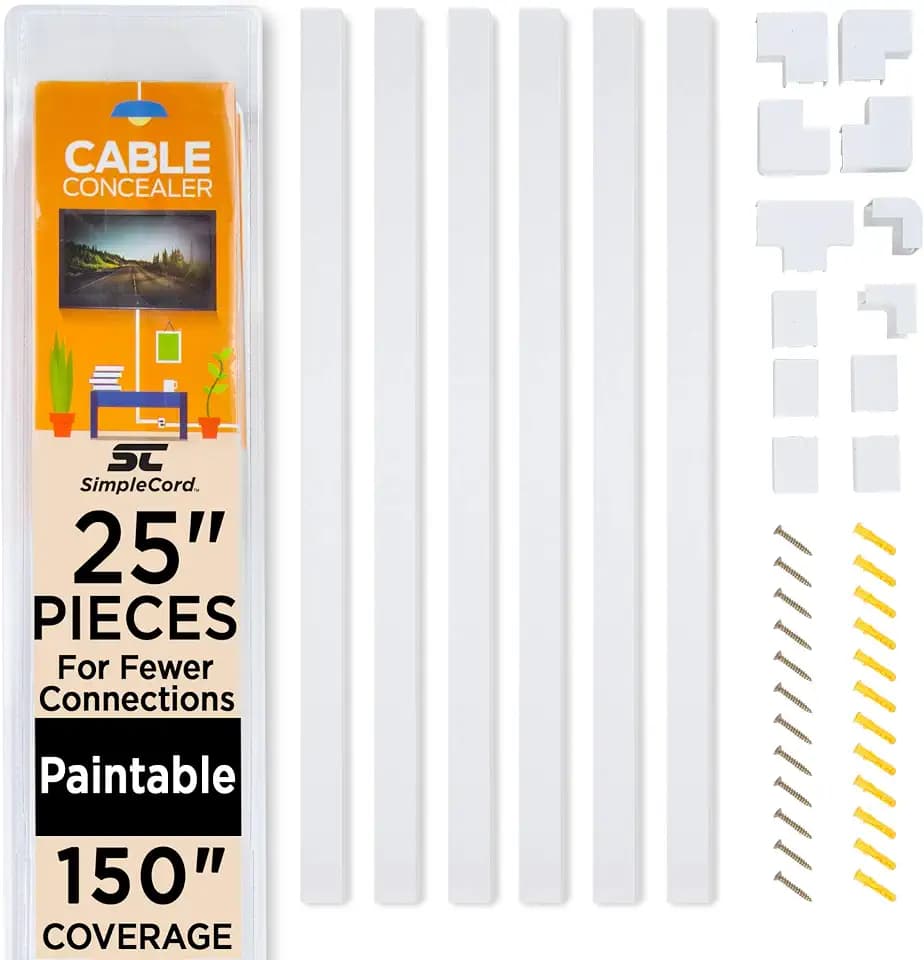 Simple Cord Organizer, 150in Cable Management Under Desk - Easy to Install Screws or Adhesive Mount Cord Covers for Wires on Wall, Desk and Home Office, Wall Cable Organizer (White)