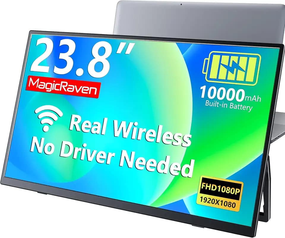 23.8" Wireless Portable Monitor for Laptop with Battery 10000mAh, 1080P IPS