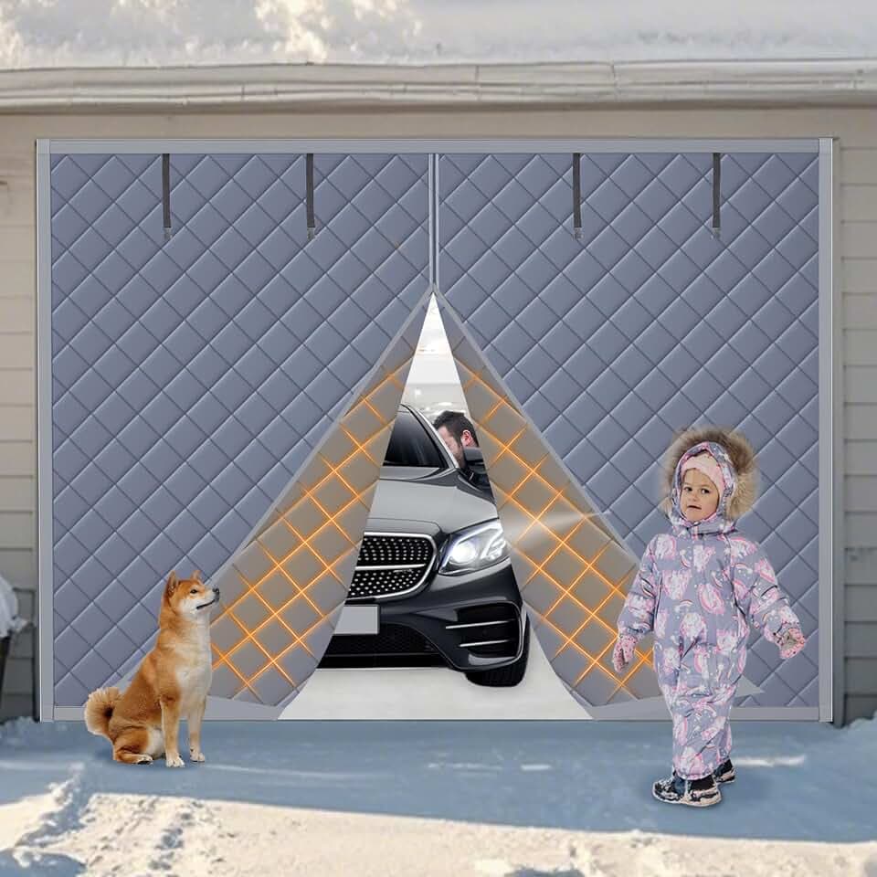 Garage Insulation Kit Garage Screen Doors for Winter for 1 car 9 * 8Ft Garage Door Insulation Kit Garage Door Cover, Made of Oxford Cloth and Thicken Cotton for Thermal Insulation Soundproof