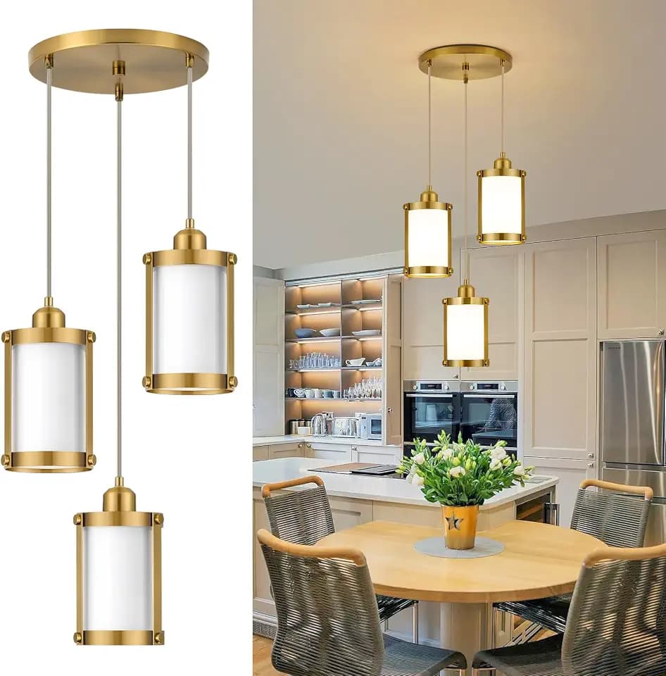 Brushed Gold 3-Light Cluster Pendant Chandelier Light, Milk Glass