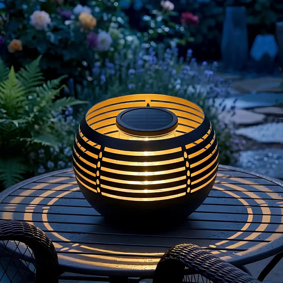 MAYSAK Solar Lantern Table Lamps with Amber Twinkling Glow, Waterproof Metal Landscape Fixture Dusk to Dawn for Outdoor Garden Tables, Balcony, Walkways, Bar Tabletop Create Romantic Ambiance