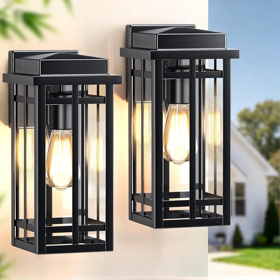 12'' Outdoor Wall Lights 2 Packs, Black Porch Light Outdoor Lighting