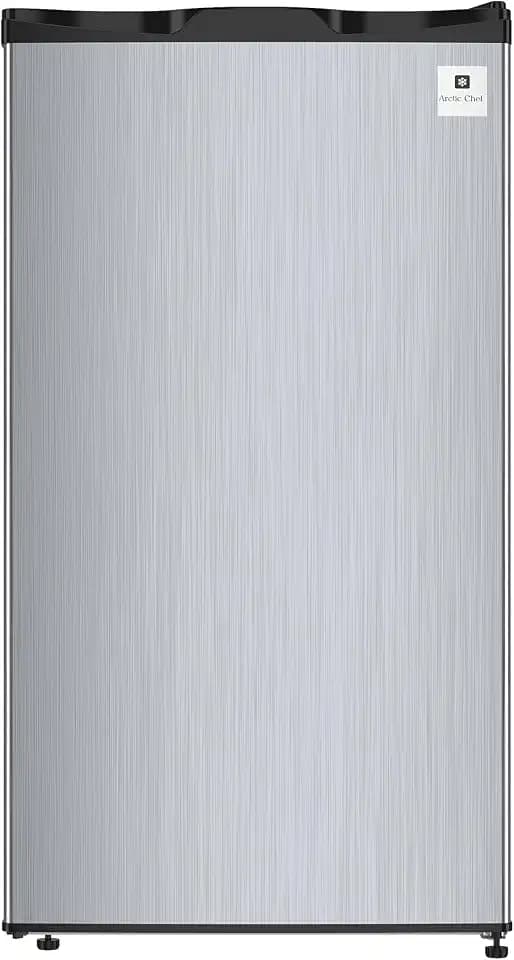 ARCTIC CHEF Mini Refrigerator, Compact Freezer Compartment, Adjustable Thermostat Control, Reversible Door, Ideal Fridge for Dorm, Office, Apartment, Platinum Stainless, 3.2 Cubic Feet
