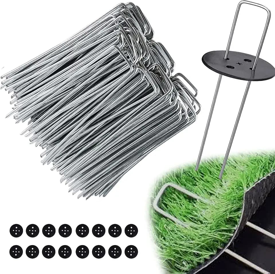 EDIESI, Erdanker, Bodenanker (150x40x3mm), 100 Stücke + 16 Unterlegscheiben inklusive, für Garten, Mulch und Kunstrasen, aus Metall, Verzinkte, Camping, Reise (100 Stück)