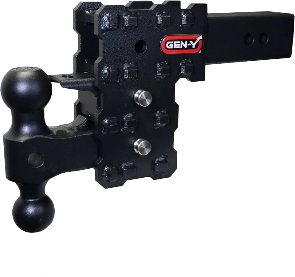GEN-Y Hitch Solid Shank Adjustable Tow Hitch with Dual-Ball and Pintle Lock for 2.5" Receiver - 5" Drop, 16,000 LB Towing Capacity, 1,600 LB Tongue Weight, Black