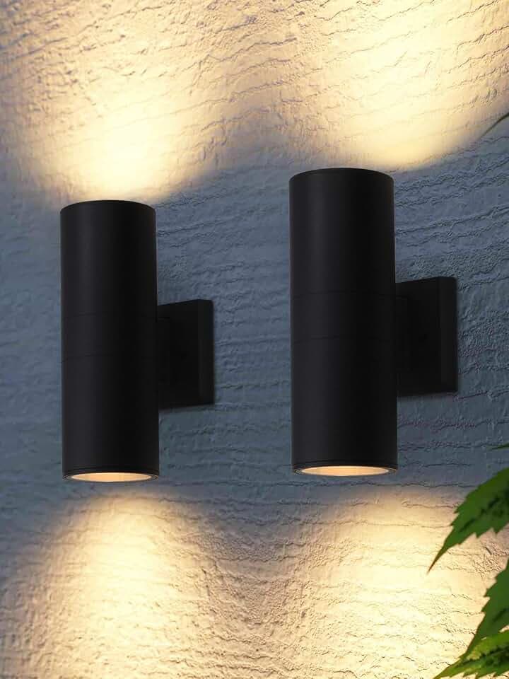 LEONLITE 2-Pack 12" Outdoor Cylinder Wall Light, Up and Down, E26 Base