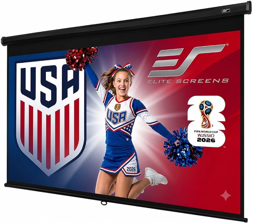 Elite Screens Manual B, 120-INCH 16:9, Manual Pull Down Projector Screen 4K / 8K Ultra HDR 3D Ready with Slow Retract Mechanism, 2-Year Warranty, M120H
