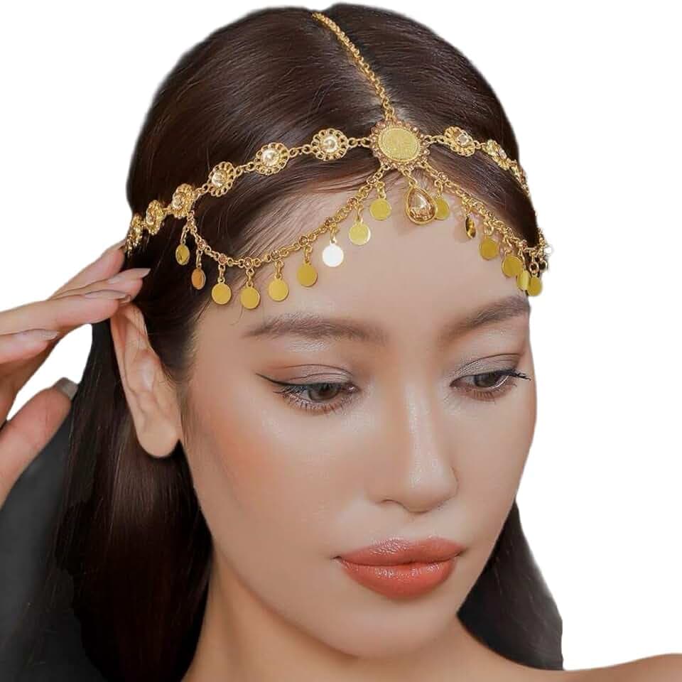 Barock Kopfkette Gold Quasten mit Kristall-Anhänger Braut-Kopfschmuck Für Hochzeit Tanzenparty Karneval Mottoparty