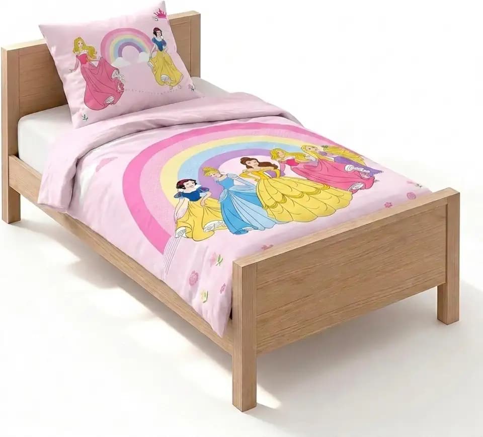 Disney Prinzessin Regenbogen Kinder Bettwäsche-Set 100% Baumwolle, Rosa