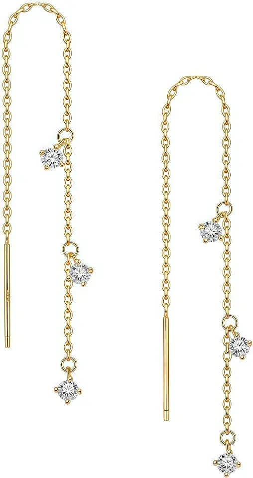 14K Gold Plated Long Chain Earrings for Women – 2.67" Hypoallergenic CZ Threader Tassel Drops, Lightweight Trendy Bridesmaid Wedding Prom Gift