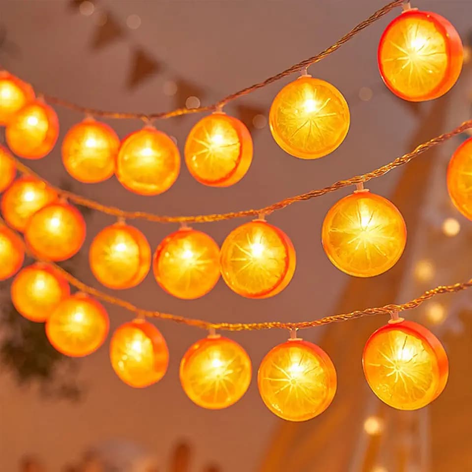 ENLACE Orangenscheiben Lichterkette, 6M 40 LED Zitronenscheiben Lichterketten Batteriebetrieben, Orange Lichterkette für Aperol Deko, Halloween, Weihnachtsfeier, Party, Schlafzimmer, Innen und Außen