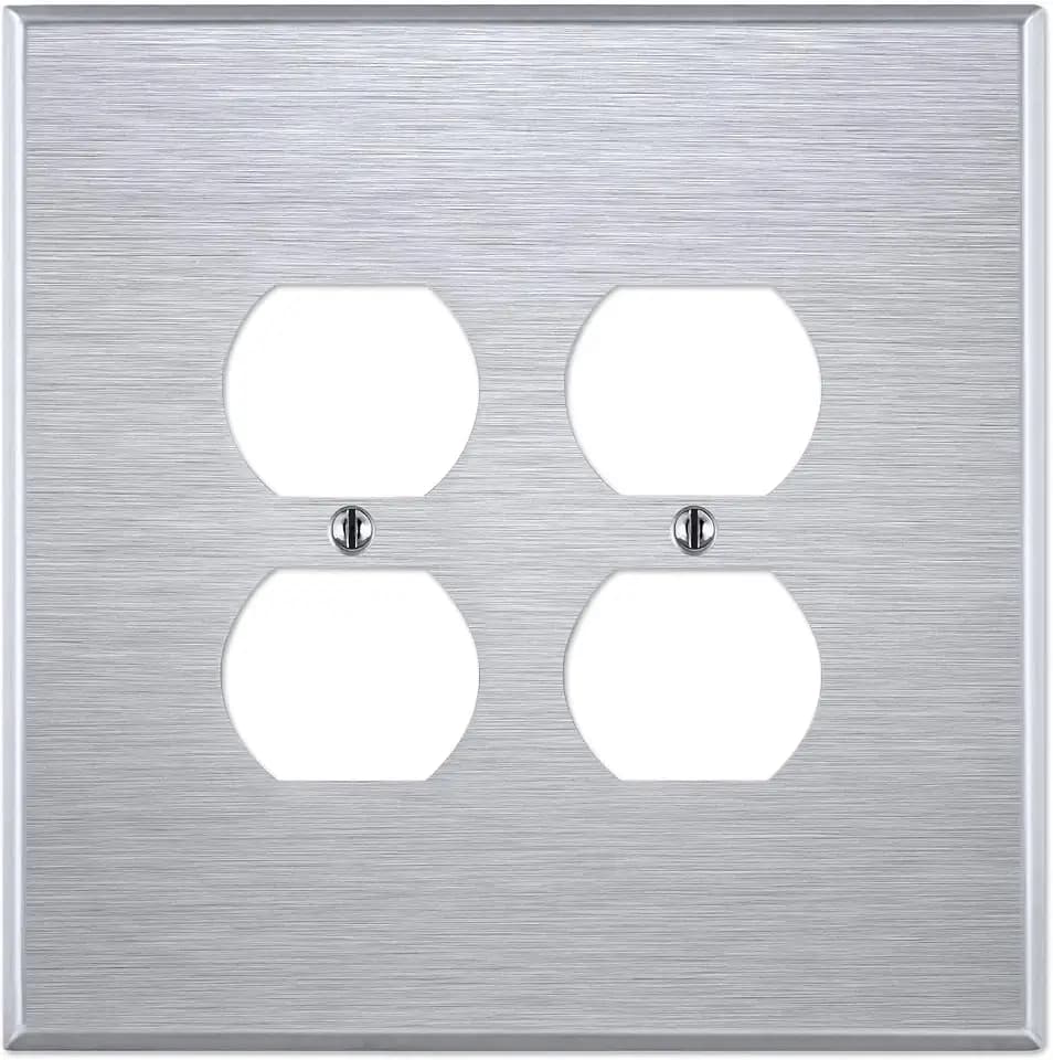 OVERSIZED Stainless Steel Outlet Cover, 2 Gang OVERSIZE Electrical Outlet Cover Plate, Metal Cover for Receptacles, Duplex Wall Plate, Two Gang Wall Plug Cover - Made in USA, UL Listed, 5.5" x 5.5"