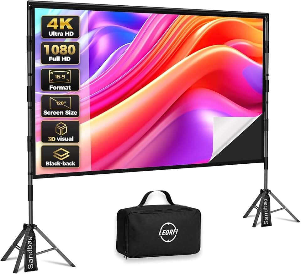 Beamer Leinwand mit Stativ 120 Zoll Outdoor, Schwarze Rückseite