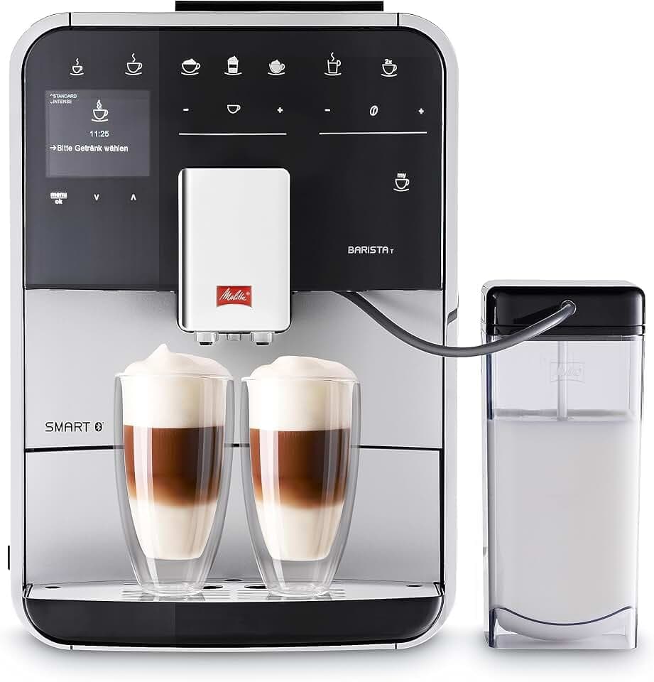 Melitta Barista T Smart - Kaffeevollautomat mit Milchsystem, Kaffeemaschine mit Mahlwerk, für z. B. Cappuccino oder Espresso, App Steuerung möglich, silber/schwarz