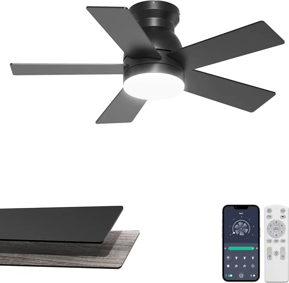 32'' Black Flush Mount Ceiling Fan with Light for Hallway, Closet