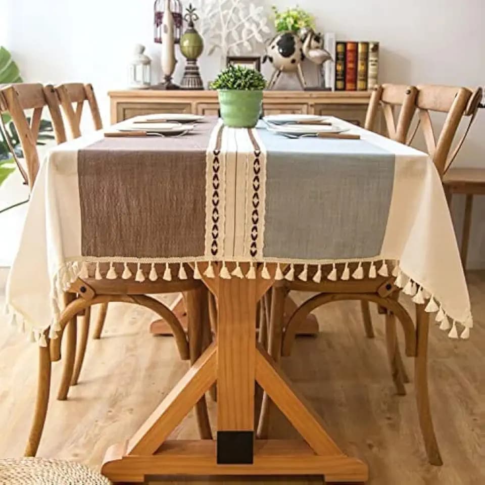 Pahajim Tablecloths Rectangular Cotton Linen Table Cloth Striped Waterproof Wrinkle Free Fabric Rustic Fall Table Cover for Kitchen,Dining,55''x118'', 10-12 Seats