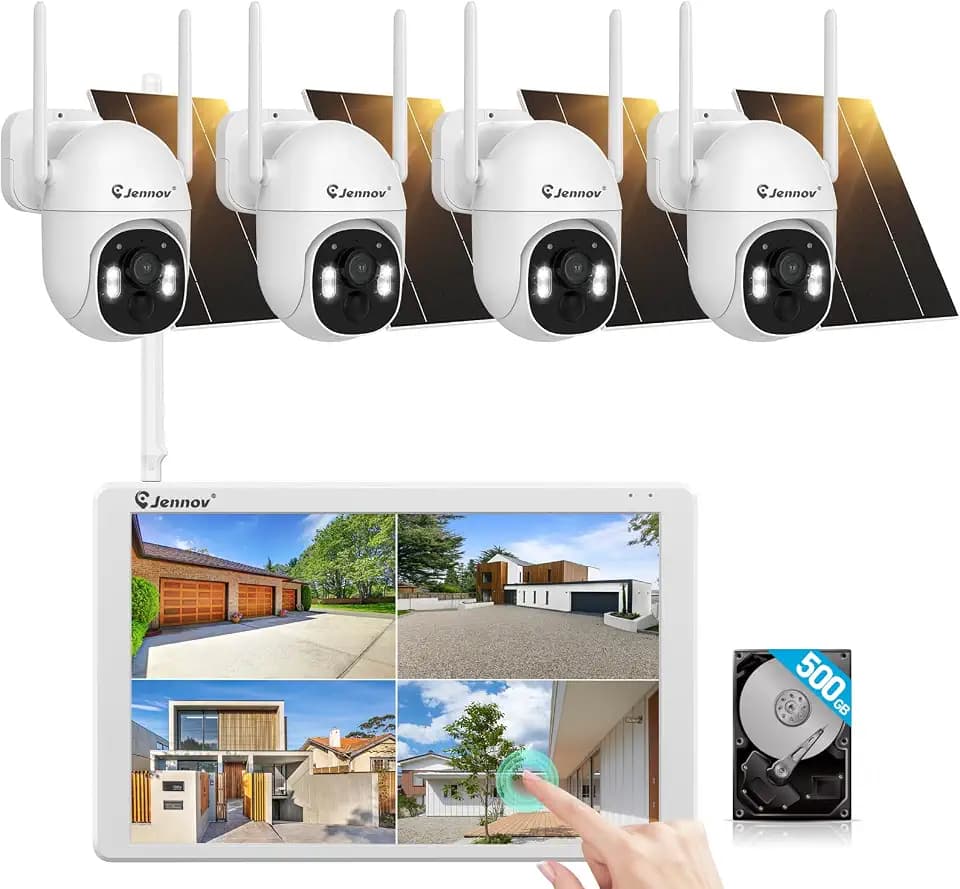 Jennov Solar Überwachungskamera Set mit 10" Monitor, 5MP 10CH Touch-NVR