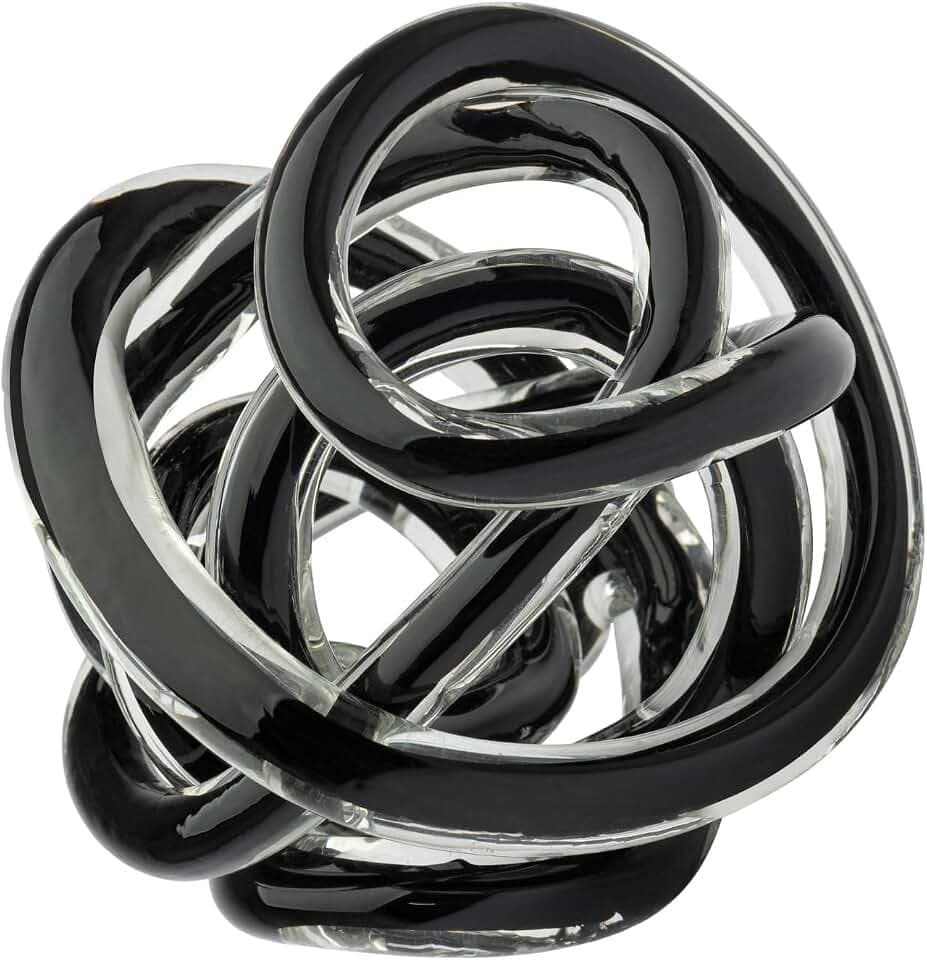 Torre & Tagus Orbit Hand Blown Glass Infinity Knot Sculpture - 4.5 Inch Glass Art Black Knot Decor Ball for Home Decor, Small Centerpiece Table Decoration for Home Interior (Solid Black)