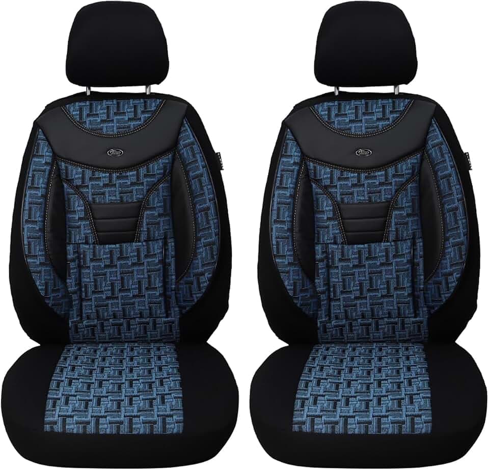 Maß Sitzbezüge für Auto Sitze kompatibel mit Volvo V40 / S40 I Typ V 1996-2004 Fahrer und Beifahrer Schonbezüge Sitzschoner Sitzbezug FB:904 (Blau/Schwarz)