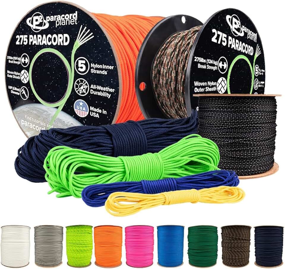 Paracord Planet 275lb Paracord – 3/32 Inch (2.38 mm) Nylon Crafting Cord with 5 Strand Inner Core – Blue Camo (100 ft)
