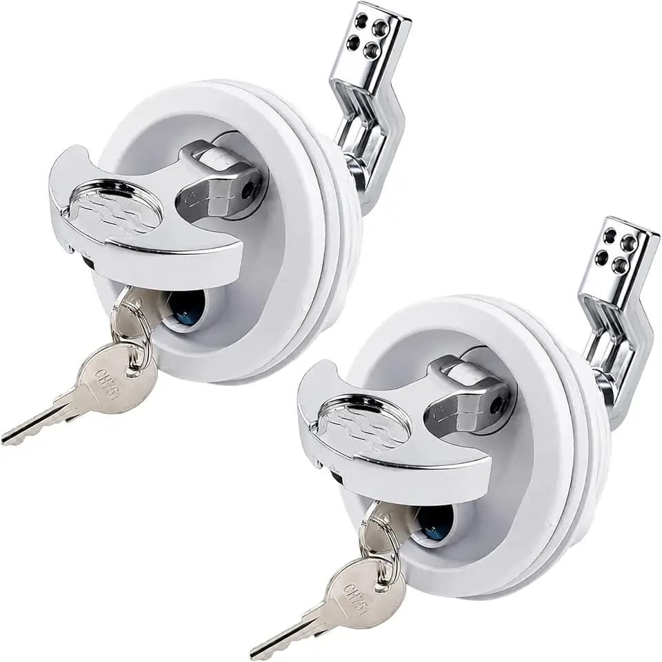 2.5 Inch Boat Hatch Latch, White Marine T Handle Lock with Keys, Flush Mount Compression Latch for RV Compartments, Corrosion Resistant Replacement for Jon Boat & Livewell (2)