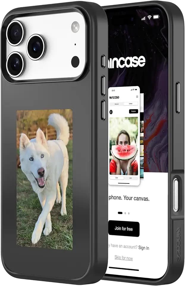 Incase My-Flip Screen - Instantly Transfer Images, E-Display Case for iPhone – Digital Customizable Phone Case with Interactive Display, 8-Foot Drop Protection (Black, iPhone 16 Pro)
