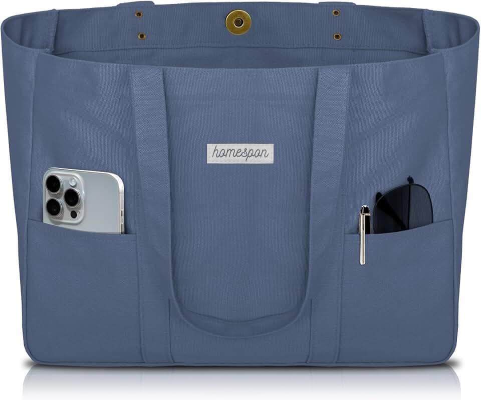 HOMESPON Large Canvas Tote Bag, Magnetic Work Laptop Pack for Women