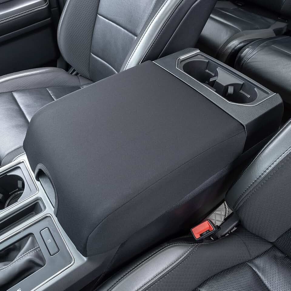 PIMCAR Center Console Cover for Ford 2015-2020 F150, 2017-2022 F250 F350 F450, 2018-2024 Expedition Interior Accessories Soft Cozy Nylon Armrest Cover Protector (Bucket Seat Only)